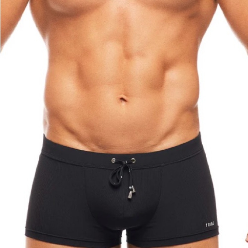 Black Ribbed Men's Swim Trunks with Drawstring Waist by Tribe Australia. Size M